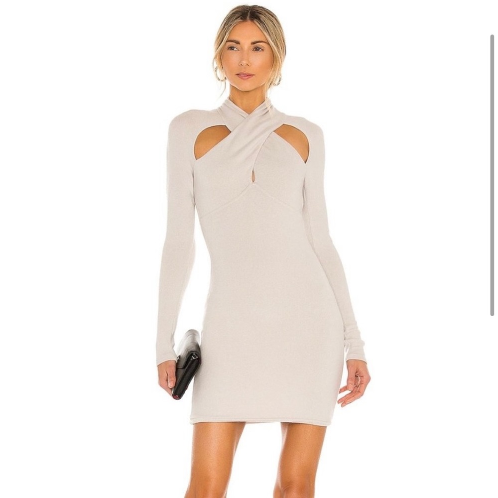 NBD Dress Crossover Mini Knit Sweater in
Nude Medium